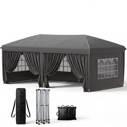 Anunweldo 10x20 Pop Up Canopy with Sidewalls, Instant Tent with Carry Bag, Sandbags, Height Adjustable Waterproof Outdoor Canopy, Outdoor Canopy for Events, Camping, Parties (with Reflective Strips)