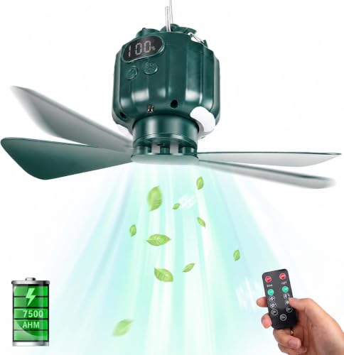 DUKUSEEK Tent Ceiling Fans for Camping Hanging, Portable Tent Fans with Light and Remote Control, Power Bank, USB Battery Operated Camping Fan with Hanging Hook for Outdoor, Car, RV