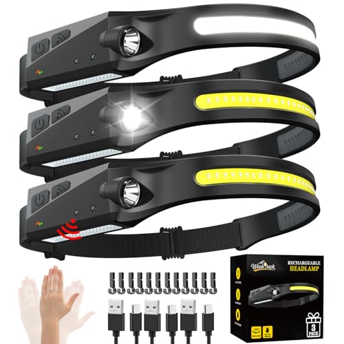 WopkDupk Rechargeable Headlamp 3PCS, 230° LED Head Lamp, Head Lights f — Build quality and design details up close