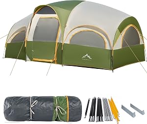 GoHimal 8 Person Tent for Camping, Waterproof Windproof Family Tent with Rainfly, Divided