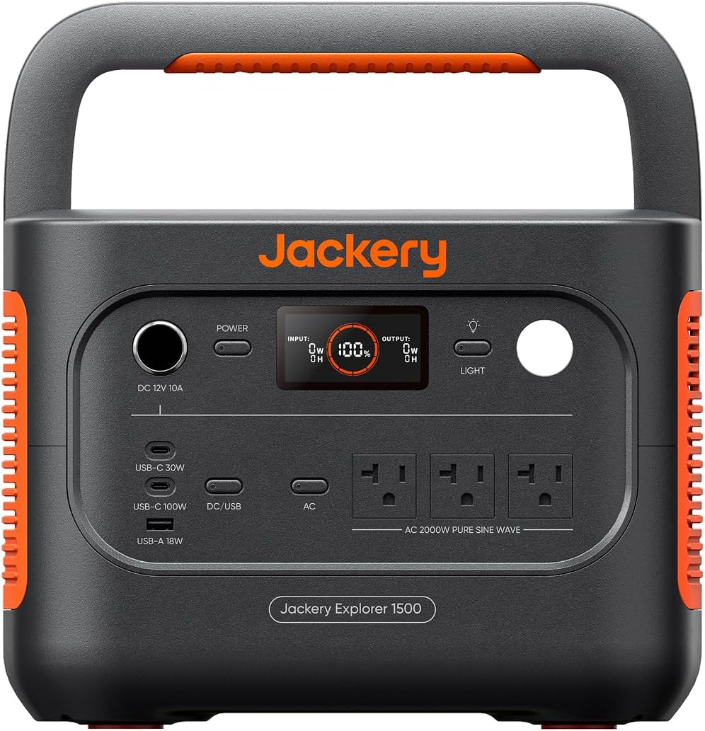 Jackery Explorer 1500 v2 Power Station, 1536Wh LiFePO4 Solar Generator, 2000W Output (4000W Peak), 1 H Fast Charge, 10ms U...