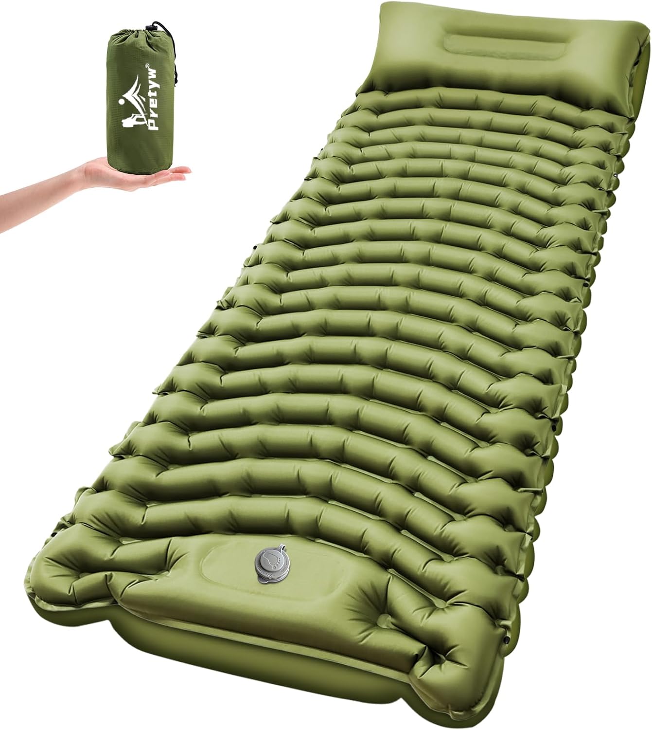 Pretyw Sleeping Pad for Camping - Ultralight Camping Mattress with Pillow, Built-in Foot Pump, Compact Inflatable Portable...