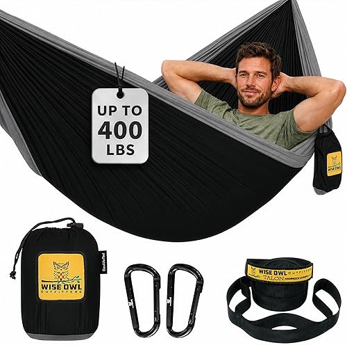 Wise Owl Outfitters Camping Hammock – up to 500lbs Portable Hammock wi — Our recommended configuration for best results
