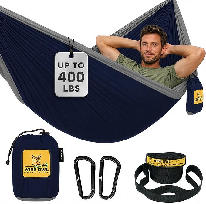 Wise Owl Outfitters Camping Hammock – 500lbs Portable Hammock with Tree Straps - Travel, Backpacking, Hiking, Outdoors Camping Gear - Single or Double